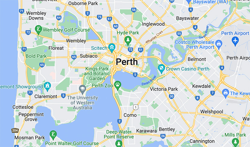 Perth WA Google map
